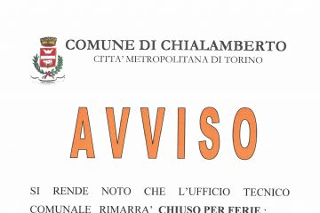 Chiusura ufficio tecnico comunale per ferie